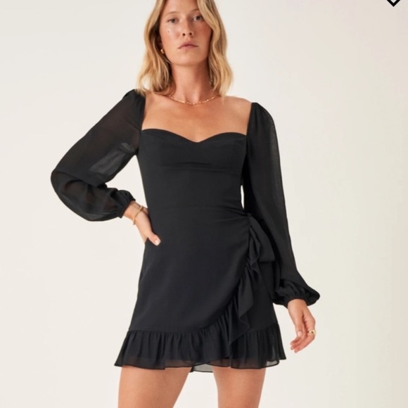 Reformation Cammi Mini Dress in Black - Picture 1 of 9